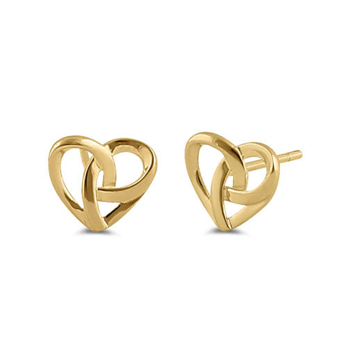 Solid 14K Yellow Gold Triquetra Heart Earrings