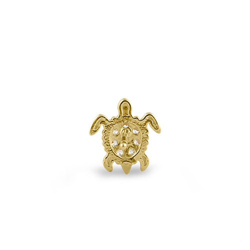 Solid 14K Yellow Gold Sea Turtle CZ Earrings