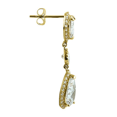 Solid 14K Yellow Gold Vintage Dangle CZ Earrings