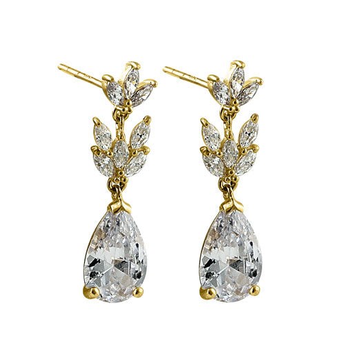 Solid 14K Yellow Gold Classy Dangle CZ Earrings