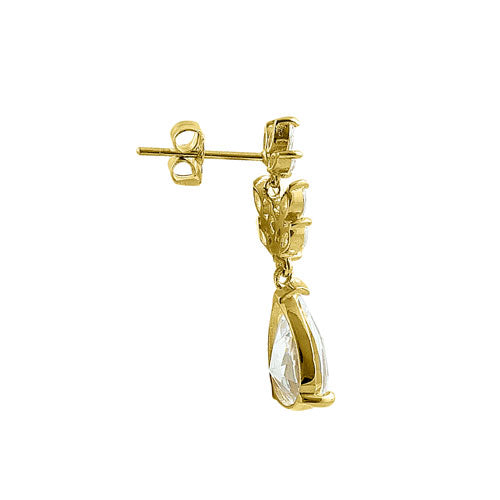 Solid 14K Yellow Gold Classy Dangle CZ Earrings