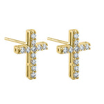 Solid 14K Yellow Gold Cross CZ Earrings