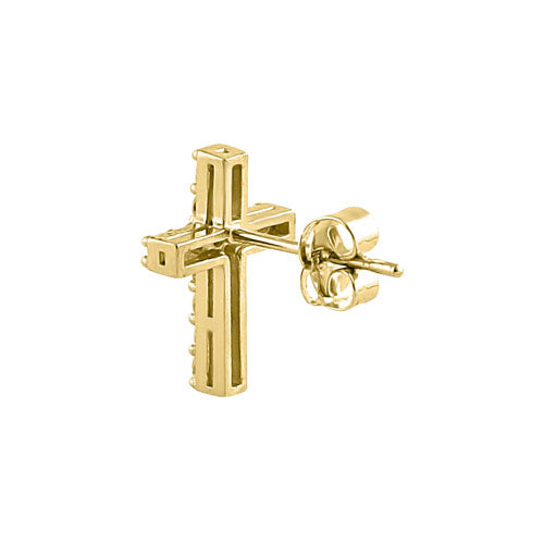 Solid 14K Yellow Gold Cross CZ Earrings
