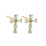 Solid 14K Yellow Gold Drop CZ Cross Earrings