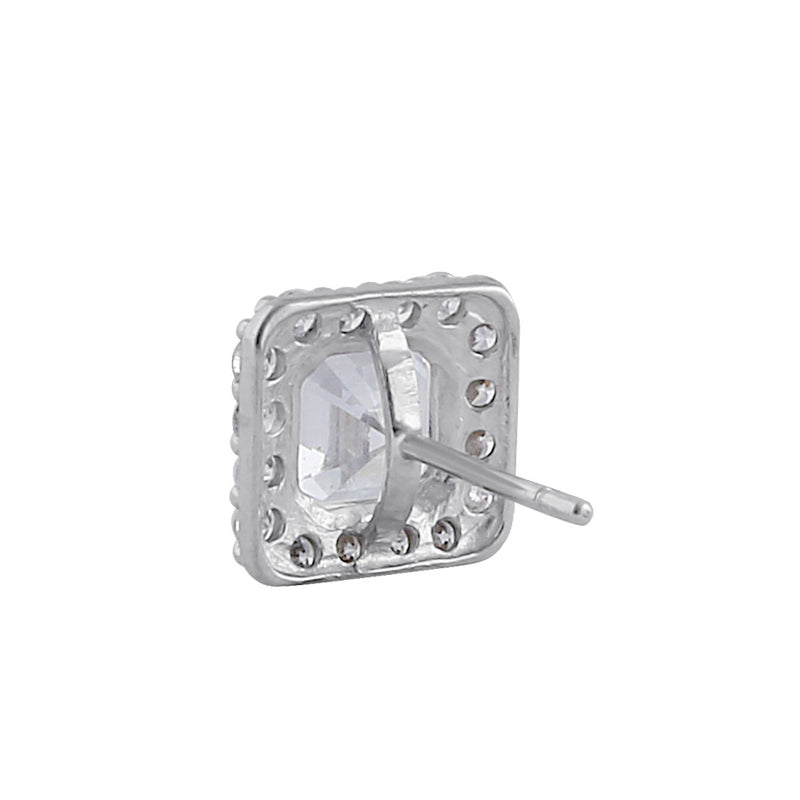 Solid 14K White Gold Asscher CZ Earrings