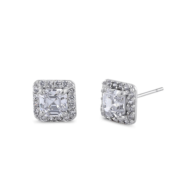 Solid 14K White Gold Asscher CZ Earrings