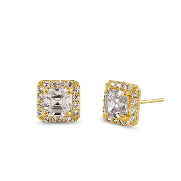 Solid 14K Gold Asscher CZ Earrings