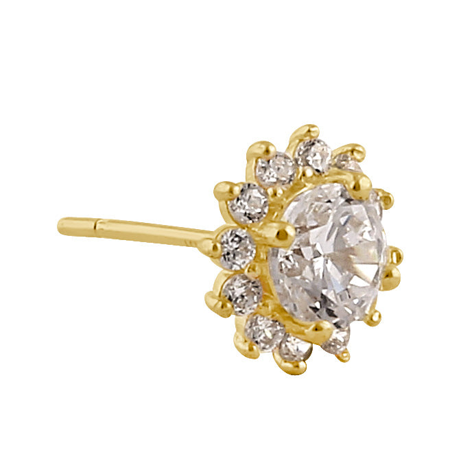 Solid 14K Gold Sun CZ Earrings
