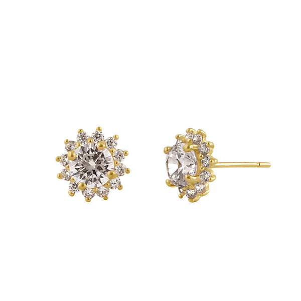 Solid 14K Gold Sun CZ Earrings