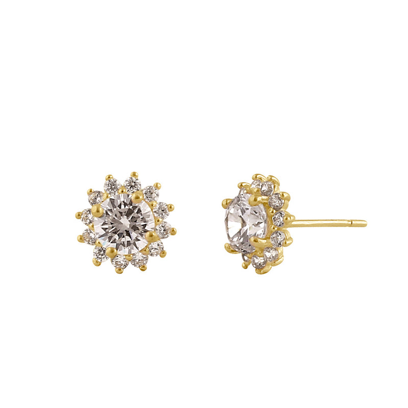 Solid 14K Gold Sun CZ Earrings