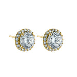Solid 14K Yellow Gold Elegant Halo CZ Earrings