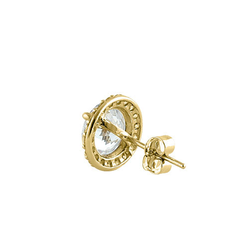 Solid 14K Yellow Gold Elegant Halo CZ Earrings