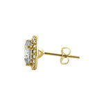 Solid 14K Yellow Gold Elegant Halo CZ Earrings