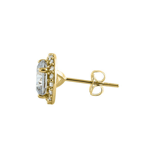 Solid 14K Yellow Gold Elegant Halo CZ Earrings
