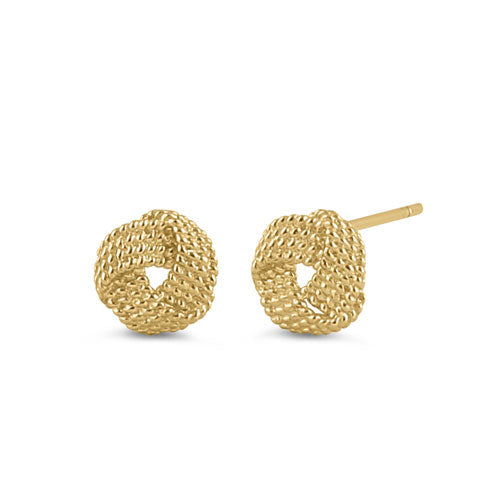 Solid 14K Yellow Gold Beaded Love Knot Earrings