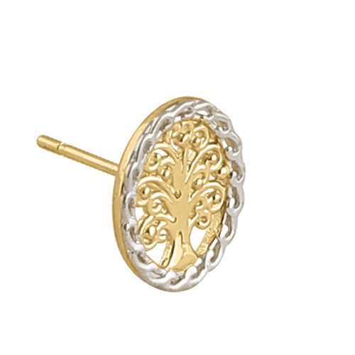 Solid 14K Yellow Gold Tree of Life Earrings