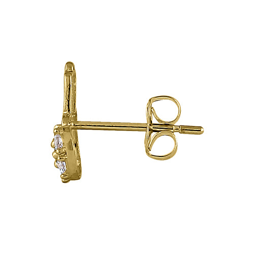 Solid 14K Yellow Gold Hamsa Blue Topaz & Clear Round CZ Earrings