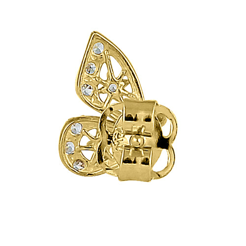 Solid 14K Yellow Gold Half Butterfly Clear CZ Earrings
