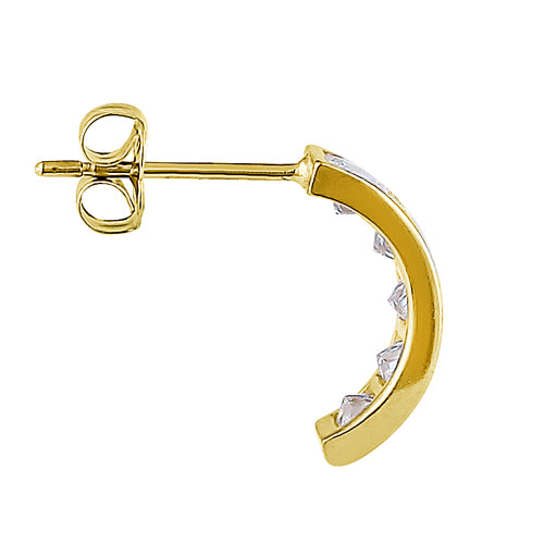 Solid 14K Yellow Gold Half Loop Clear Princess Cut CZ Earrings