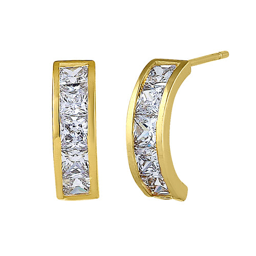 Solid 14K Yellow Gold Half Loop Clear Princess Cut CZ Earrings