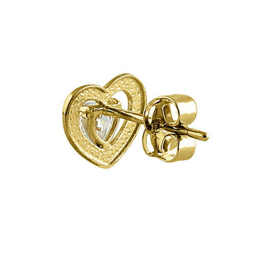 Solid 14K Yellow Gold Double Heart CZ Earrings