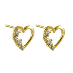 Solid 14K Yellow Gold Heart CZ Earrings