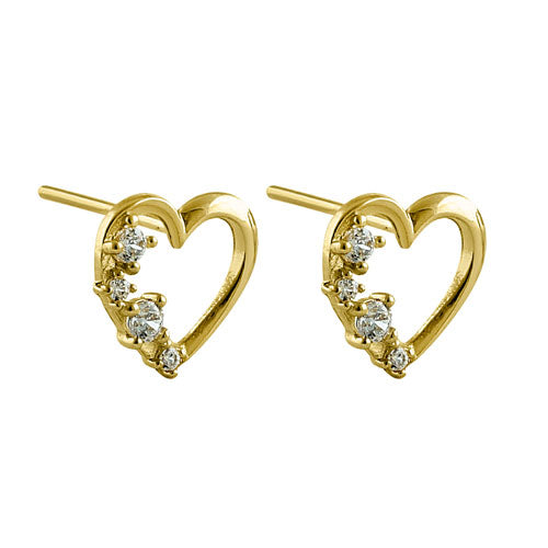 Solid 14K Yellow Gold Heart CZ Earrings