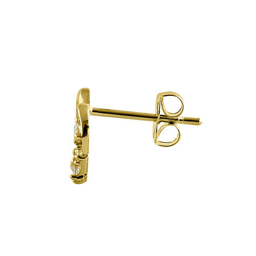 Solid 14K Yellow Gold Heart CZ Earrings