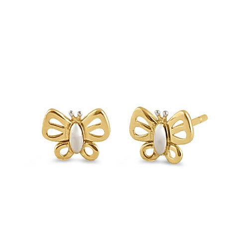 Solid 14K Yellow and White Gold Butterfly Earrings