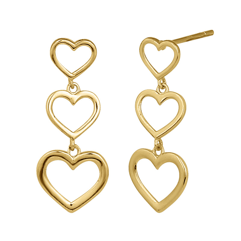 Solid 14K Yellow Gold Dangle Heart Earrings