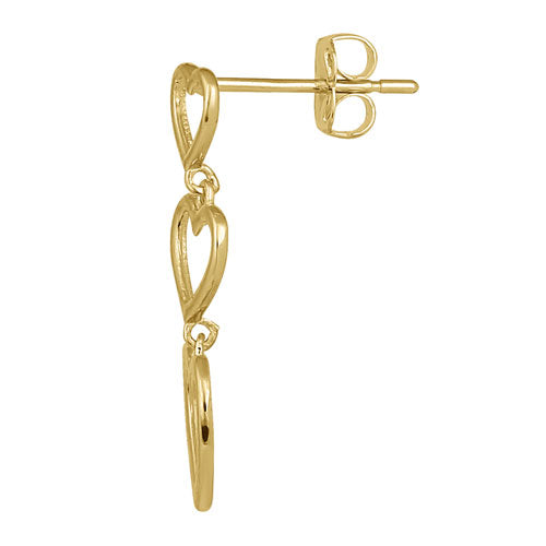 Solid 14K Yellow Gold Dangle Heart Earrings