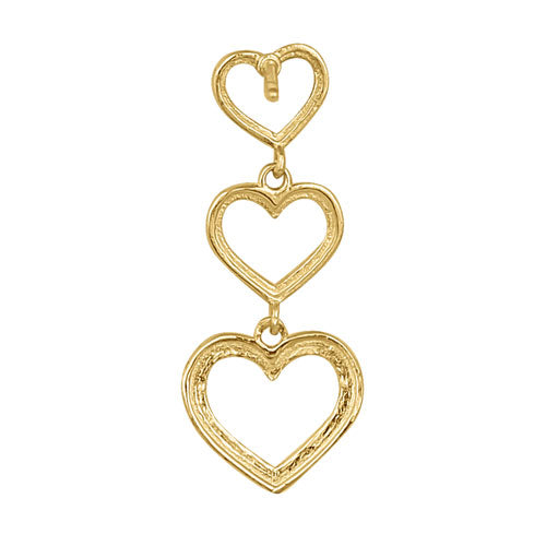 Solid 14K Yellow Gold Dangle Heart Earrings