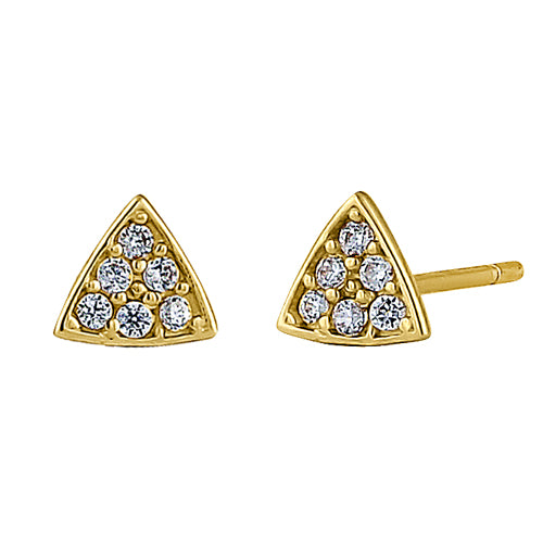 Solid 14K Yellow Gold Triangle Clear Round CZ Earrings
