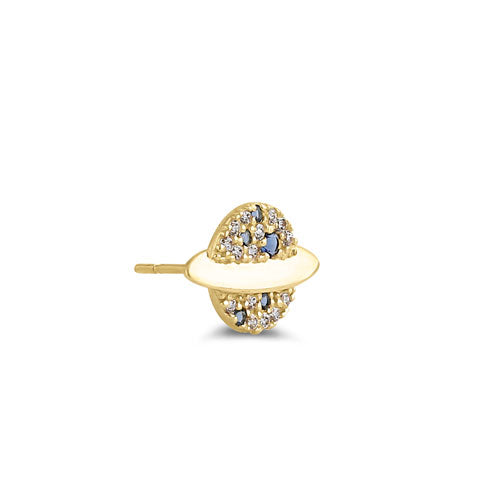 Solid 14K Yellow Gold Planet CZ Earrings