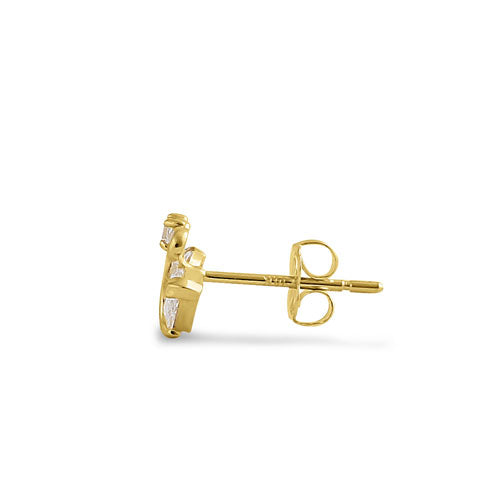 Solid 14K Yellow Gold Swan CZ Earrings