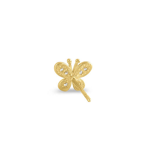 Solid 14K Yellow Gold Round Aurore Butterfly CZ Earrings