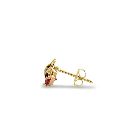 Solid 14K Yellow Gold Ladybug Ruby CZ Earrings