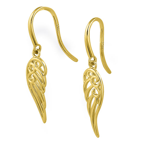 Solid 14K Yellow Gold Elegant Wings Earrings