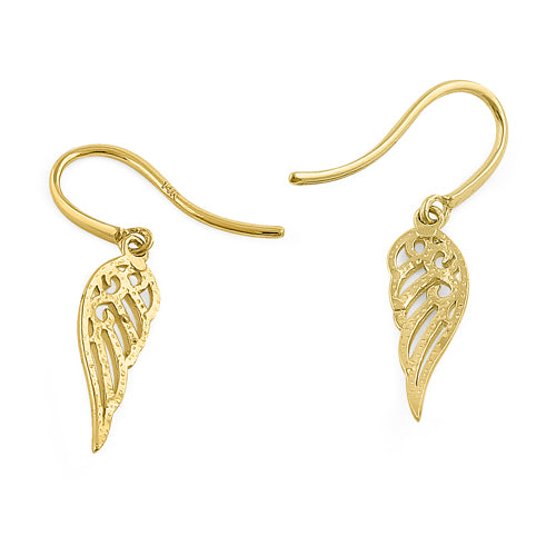 Solid 14K Yellow Gold Elegant Wings Earrings