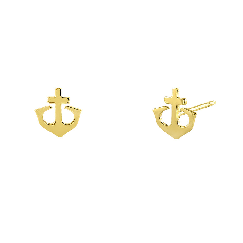 Solid 14K Yellow Gold Anchor Earrings