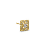 Solid 14K Yellow Gold Vintage Flower CZ Earrings