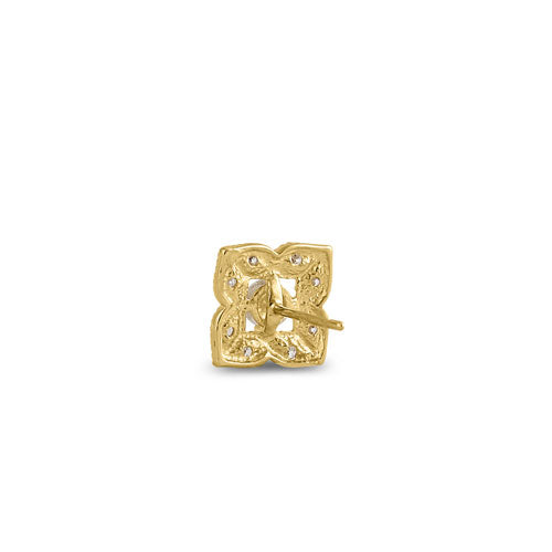 Solid 14K Yellow Gold Vintage Flower CZ Earrings