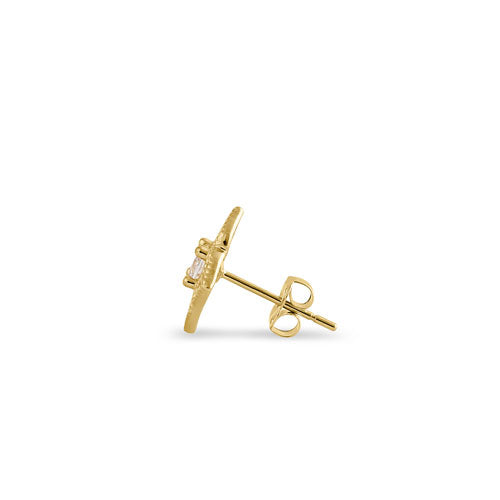 Solid 14K Yellow Gold Vintage Flower CZ Earrings