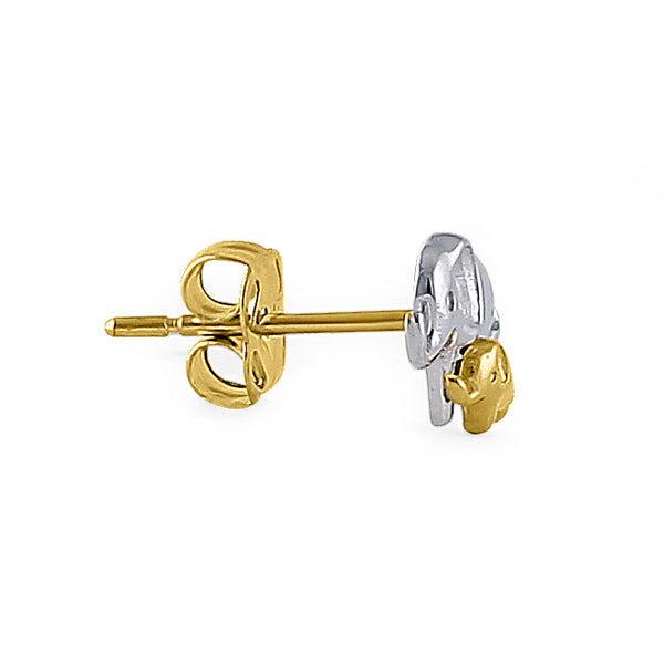 Solid 14K Yellow Gold & White Gold Mom & Baby Elephant Earrings