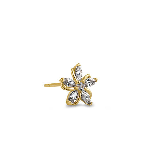 Solid 14K Yellow Gold Elegant Jasmine CZ Earrings