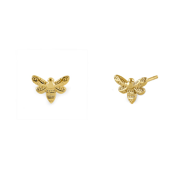 Solid 14K Yellow Gold Bee Earrings