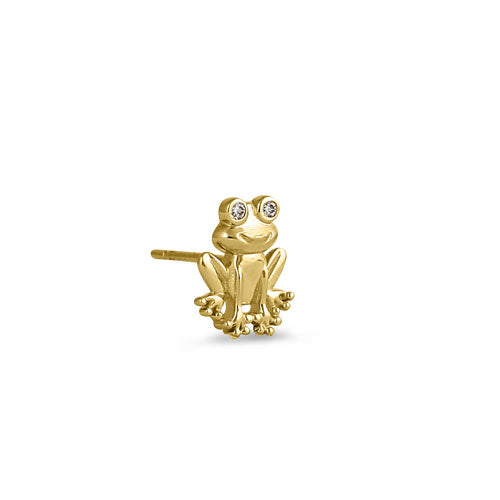 Solid 14K Yellow Gold Frog CZ Earrings
