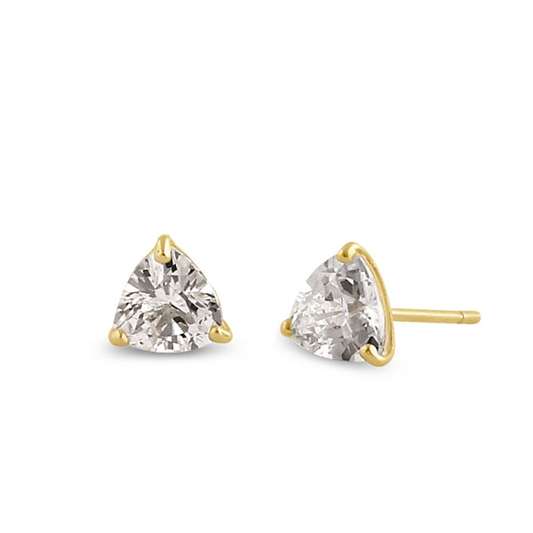 Solid 14K Gold Trillion CZ Earrings