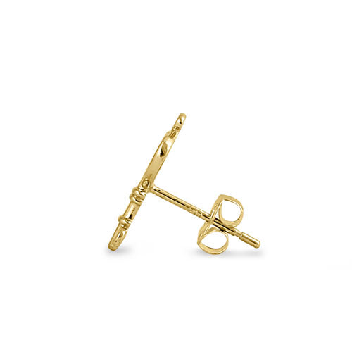 Solid 14K Yellow Gold Key to my Heart CZ Earrings