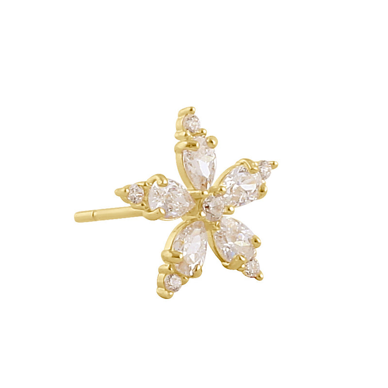 Solid 14K Gold Star Flower CZ Earrings